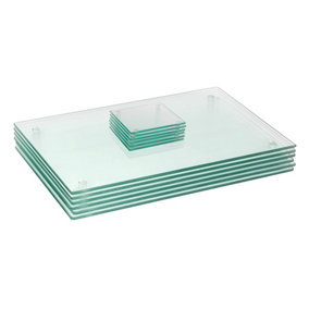 Harbour Housewares - Glass Placemats & Coasters Set - 40cm x 30cm - Clear - 12pc