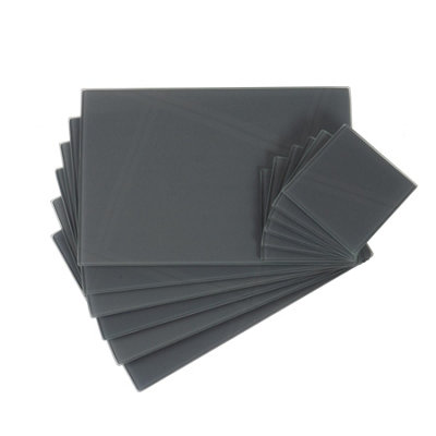 Harbour Housewares - Glass Placemats & Square Coasters Set - 30cm x 20cm - Grey - 12pc - 5