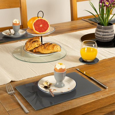 Harbour Housewares - Glass Placemats & Square Coasters Set - 30cm x 20cm - Grey - 12pc - 6