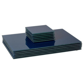 Harbour Housewares - Glass Placemats & Square Coasters Set - 30cm x 20cm - Hague Blue - 12pc