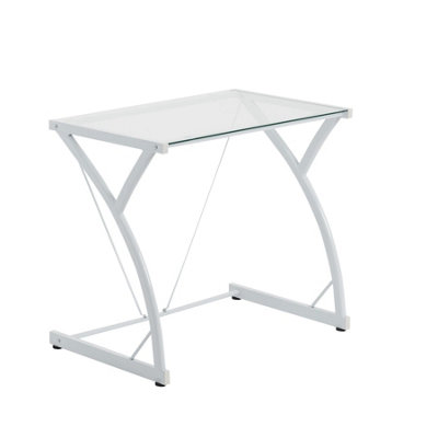 Harbour Housewares - Glass Top Computer Desk - White