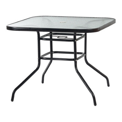 Harbour Housewares Glass Top Garden Table - Glass Top Outdoor Patio Coffee Bistro Furniture - 90 x 90cm - Black