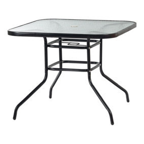 Harbour Housewares - Glass Top Garden Table - Glass Top Outdoor Patio Coffee Bistro Furniture - 90 x 90cm - Black