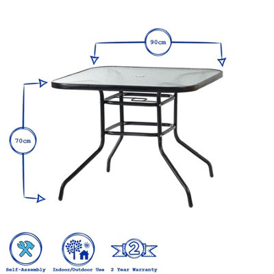 Harbour Housewares - Glass Top Garden Table - Glass Top Outdoor Patio Coffee Bistro Furniture - 90 x 90cm - Black - 3