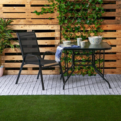 Harbour Housewares - Glass Top Garden Table - Glass Top Outdoor Patio Coffee Bistro Furniture - 90 x 90cm - Black - 4