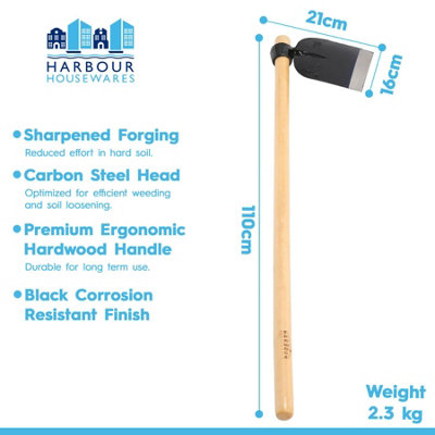 Harbour Housewares Heavy Duty Garden Digging Hoe 110cm Wood Handle ...