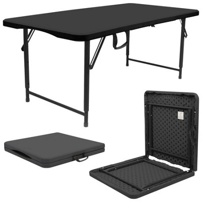 Harbour Housewares Height Adjustable Folding Trestle Table - 120cm (4ft) - Black