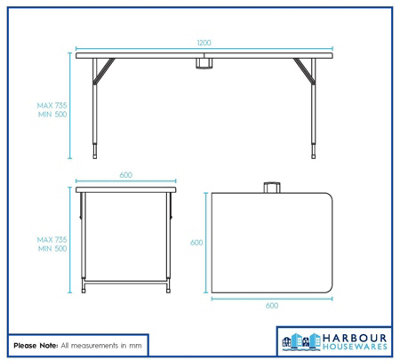 Harbour Housewares Height Adjustable Folding Trestle Table - 120cm (4ft) - Black