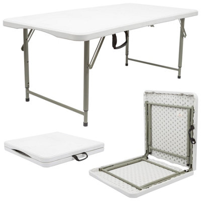Harbour Housewares Height Adjustable Folding Trestle Table - 120cm (4ft) - White - Heavy Duty Portable Indoor & Outdoor