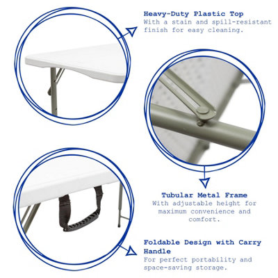 Harbour Housewares Height Adjustable Folding Trestle Table - 120cm (4ft) - White - Heavy Duty Portable Indoor & Outdoor