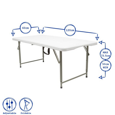 Harbour Housewares Height Adjustable Folding Trestle Table - 120cm (4ft) - White - Heavy Duty Portable Indoor & Outdoor