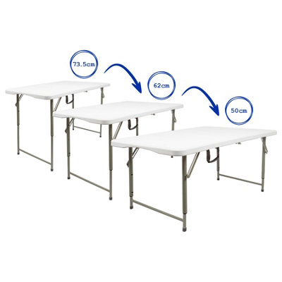 Harbour Housewares Height Adjustable Folding Trestle Table - 120cm (4ft) - White - Heavy Duty Portable Indoor & Outdoor