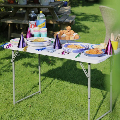 Harbour Housewares Height Adjustable Folding Trestle Table - 120cm (4ft) - White - Heavy Duty Portable Indoor & Outdoor