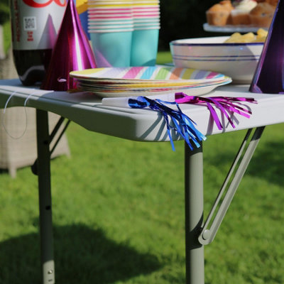 Harbour Housewares Height Adjustable Folding Trestle Table - 120cm (4ft) - White - Heavy Duty Portable Indoor & Outdoor