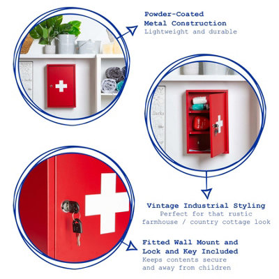 Harbour Housewares - Industrial Medicine Cabinet - 45cm - Red