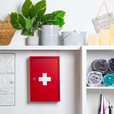 Harbour Housewares - Industrial Medicine Cabinet - 45cm - Red - 4