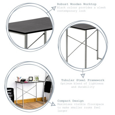 Harbour Housewares - Industrial Office Desk & Chair Set - Black/Black