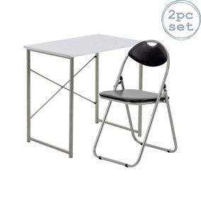 Harbour Housewares - Industrial Office Desk & Chair Set - White/Black