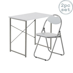 Harbour Housewares - Industrial Office Desk & Chair Set - White/White