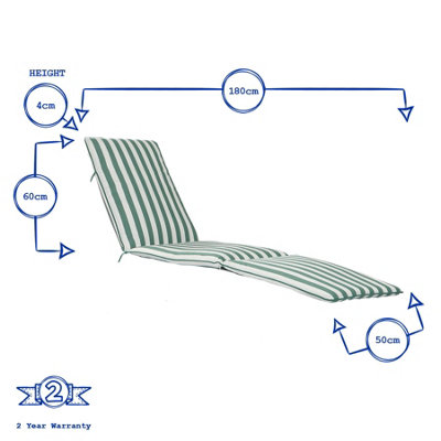 Harbour Housewares - Master Sun Lounger Cushion - Green Stripe - 6