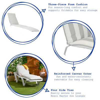 Harbour Housewares - Master Sun Lounger Cushion - Grey Stripe - 3