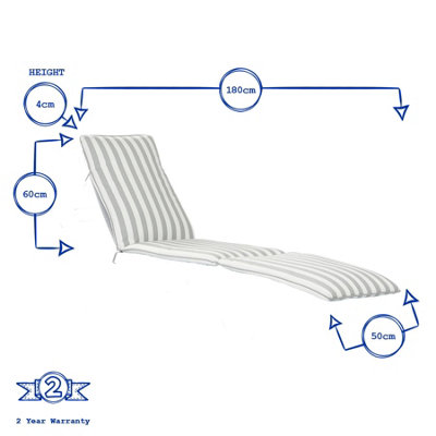 Harbour Housewares - Master Sun Lounger Cushion - Grey Stripe - 6