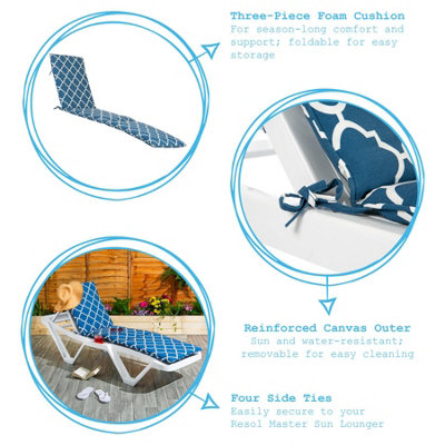 Harbour Housewares - Master Sun Lounger Cushion - Navy Moroccan - 3