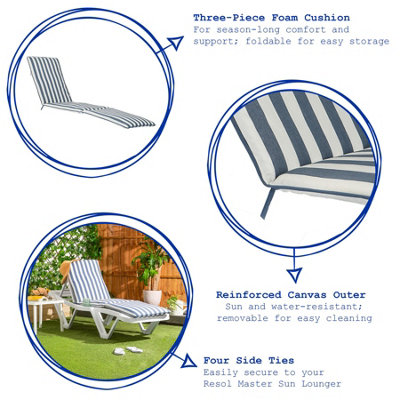 Harbour Housewares - Master Sun Lounger Cushion - Navy Stripe - 3