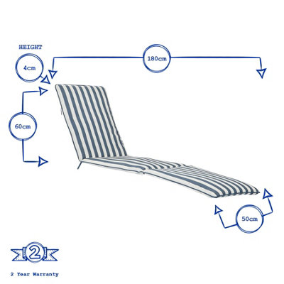 Harbour Housewares - Master Sun Lounger Cushion - Navy Stripe - 6