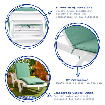Harbour Housewares - Master Sun Lounger & Cushion Set - White/Green