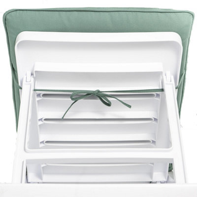Harbour Housewares - Master Sun Lounger & Cushion Set - White/Green