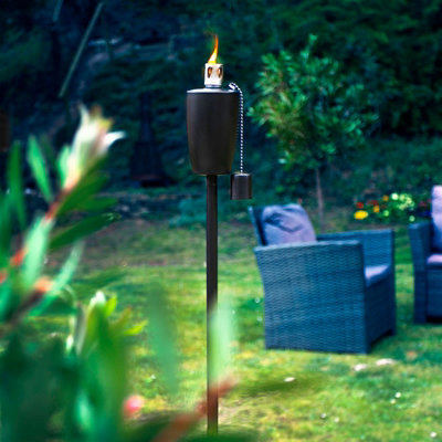 Harbour Housewares - Metal Barrel Garden Fire Torches - 146cm - Black - Pack of 2 - 6