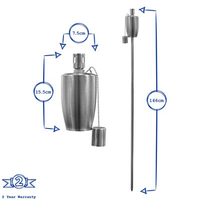Harbour Housewares - Metal Barrel Garden Fire Torches - 146cm - Silver - Pack of 2 - 3