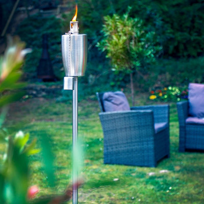 Harbour Housewares - Metal Barrel Garden Fire Torches - 146cm - Silver - Pack of 2 - 6