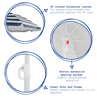 Harbour Housewares - Metal Beach Parasol - 1.74 x 1.93m - Blue Stripe