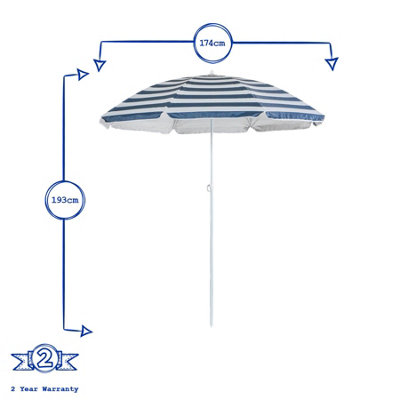 Harbour Housewares - Metal Beach Parasol - 1.74 x 1.93m - Blue Stripe - 3