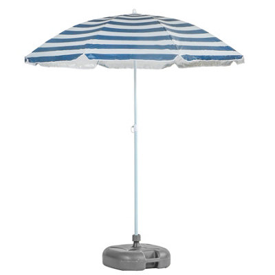 Harbour Housewares - Metal Beach Parasol & Base Set - 1.74 x 1.93m - Blue Stripe/Grey