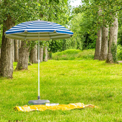 Harbour Housewares - Metal Beach Parasol & Base Set - 1.74 x 1.93m - Blue Stripe/Grey - 7