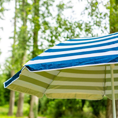 Harbour Housewares - Metal Beach Parasol & Base Set - 1.74 x 1.93m - Blue Stripe/Grey - 4