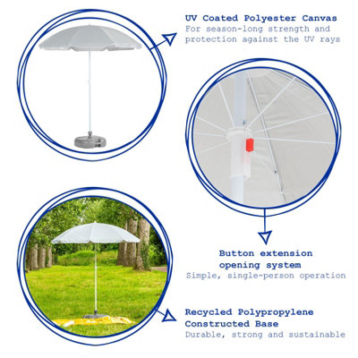 Harbour Housewares - Metal Beach Parasol & Base Set - 1.74 x 1.93m - Grey/Grey