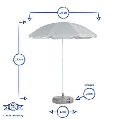 Harbour Housewares - Metal Beach Parasol & Base Set - 1.74 x 1.93m - Grey/Grey - 3