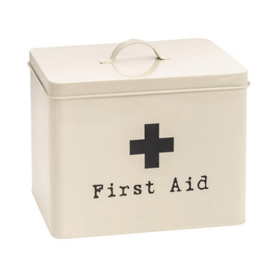 Harbour Housewares Metal First Aid Box - 29cm - Cream - Medical Storage ...