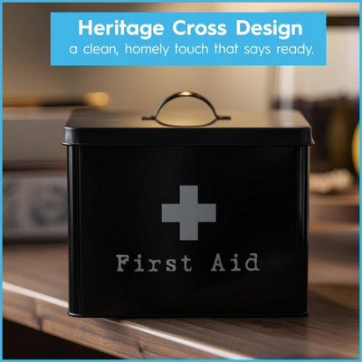 Harbour Housewares Metal First Aid Box - 29cm - Cream - Medical Storage ...