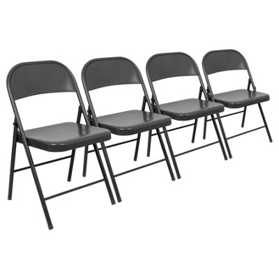 Harbour Housewares Metal Folding Chairs - Matt Black - Pack of 4