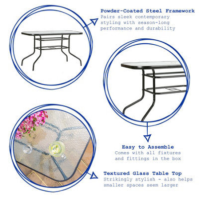 Harbour Housewares - Metal Glass Top Garden Table - 120cm x 70cm - Black