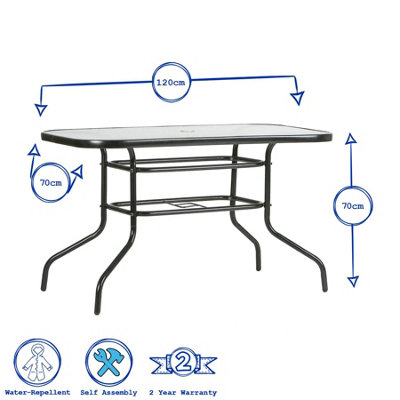 Harbour Housewares - Metal Glass Top Garden Table - 120cm x 70cm - Black - 3