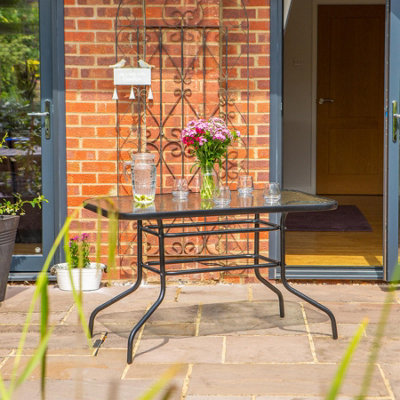 Harbour Housewares - Metal Glass Top Garden Table - 120cm x 70cm - Black - 7