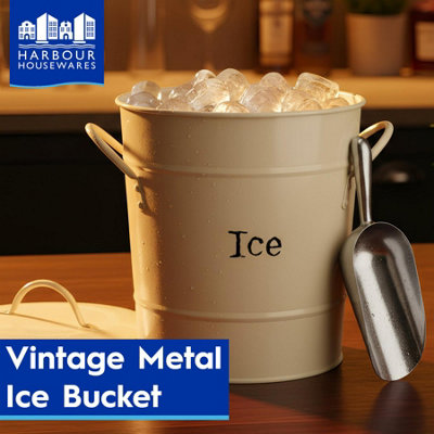 Harbour Housewares Metal Ice Bucket with Scoop and Lid - Cream - 4.5L ...