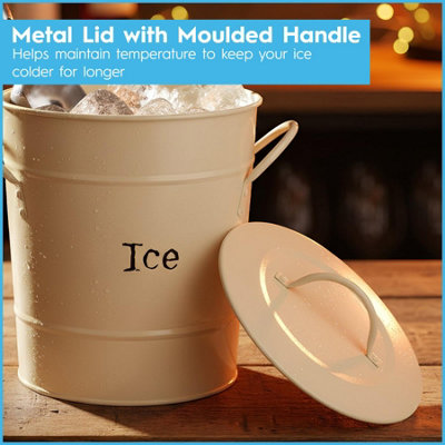 Harbour Housewares Metal Ice Bucket with Scoop and Lid - Cream - 4.5L ...