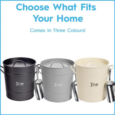 Harbour Housewares Metal Ice Bucket with Scoop and Lid - Grey - 4.5L ...